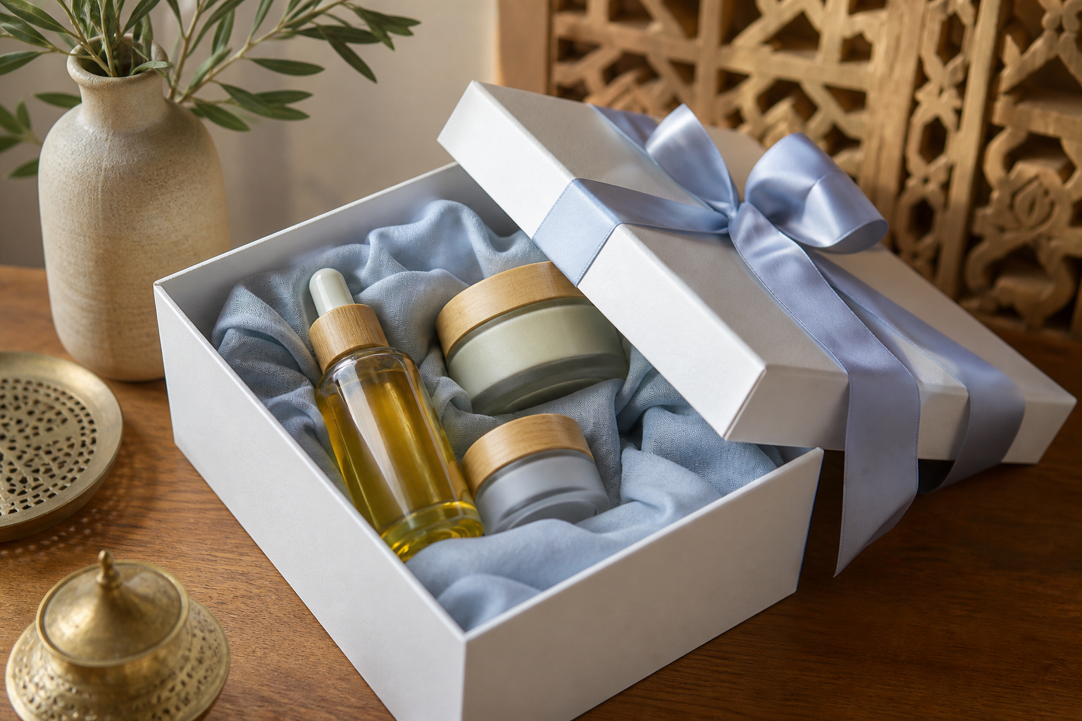Coffret beauté naturelle SAHRI — idée cadeau femme soin corps Maroc